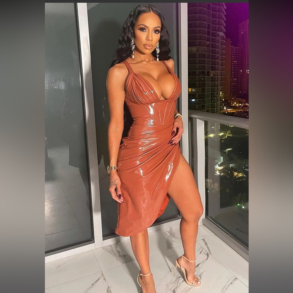 Midnight City Latex Midi Dress - Cognac